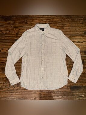 Banana Republic Untucked Fit Button-Up Casual Shirt Grey Beige Plaid Sz Large